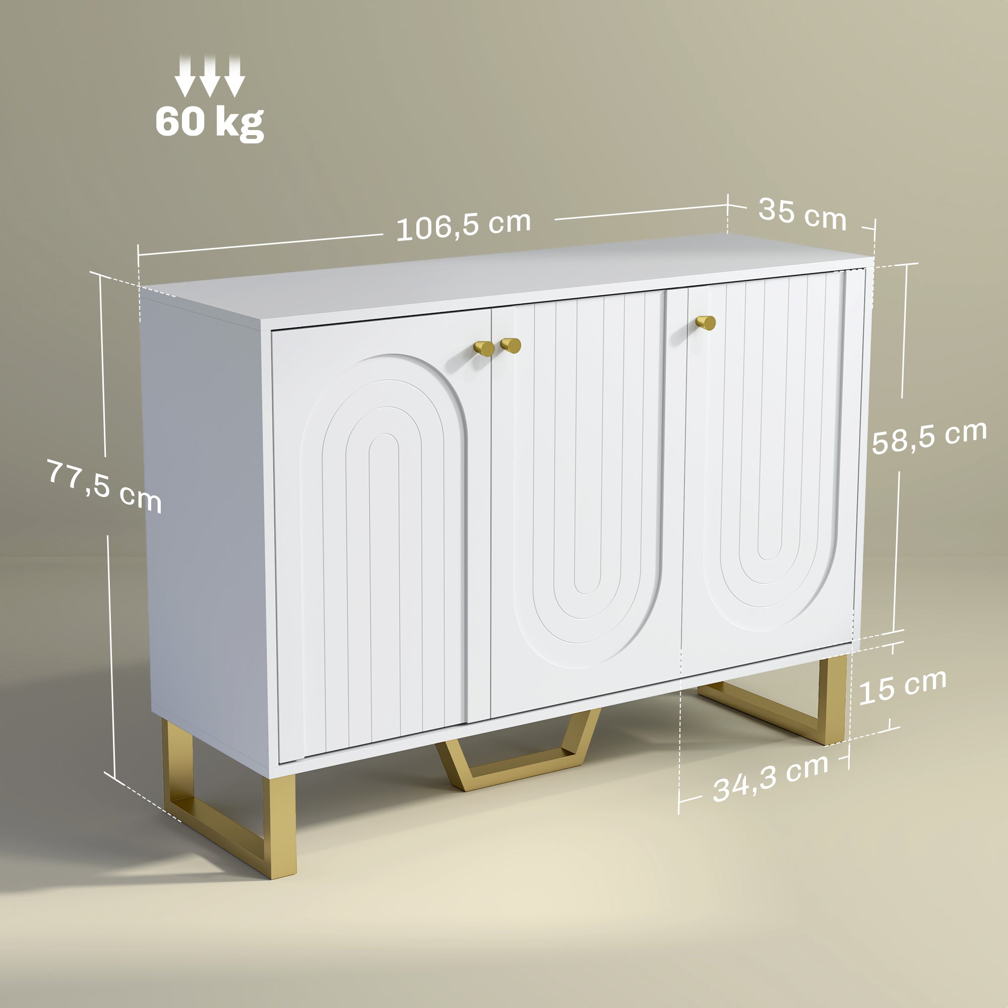 Buffet de salon avec placard à portes et étagère réglable, 106,5 x 35 x 77,5 cm, blanc