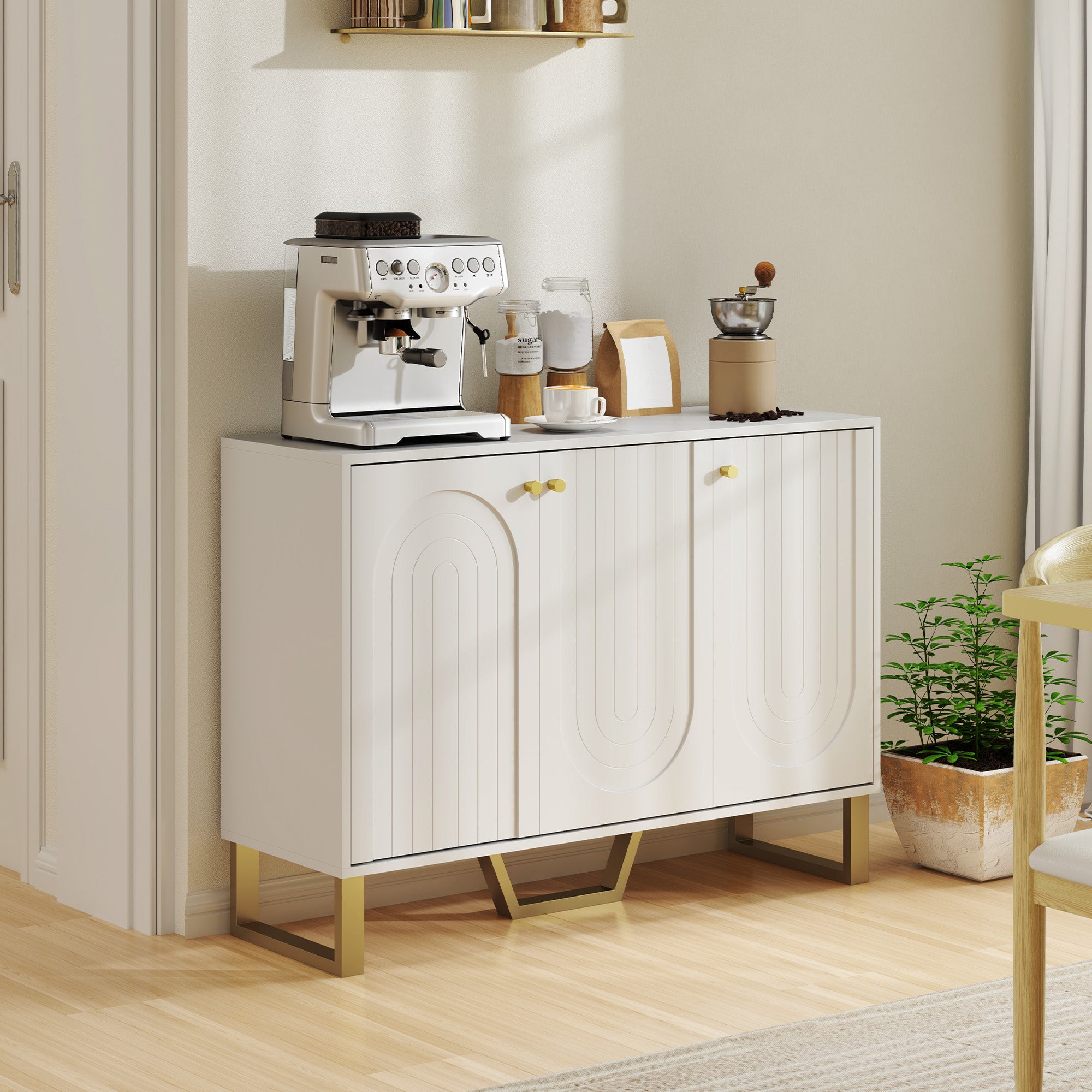 Buffet de salon avec placard à portes et étagère réglable, 106,5 x 35 x 77,5 cm, blanc